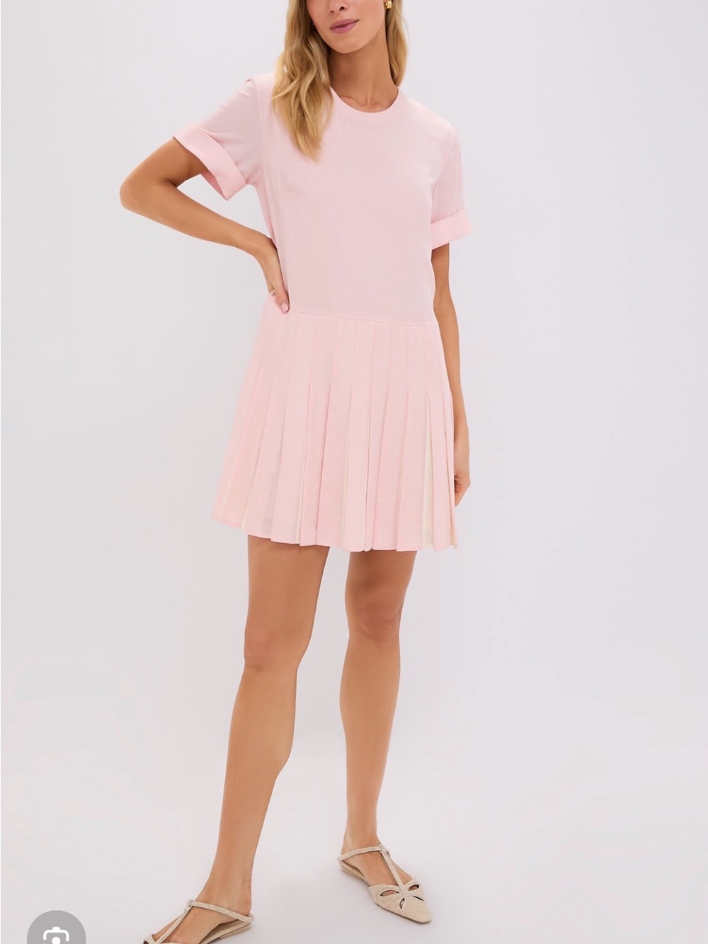 Tuckernuck Pale Pink Short Sleeve Pleated Dress